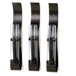 Accent Plus 14.375 in. H X 2.75 in. L Black Wave Trio Glass/Iron Wall Sconces