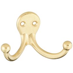 National Hardware Bright Brass Zinc Double Clothes Hook 35 lb. cap. 2 pk