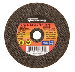 Forney 3 in. D X 3/8 in. X 1/32 in. thick Aluminum Oxide Metal Cut-Off Wheel 1 pc