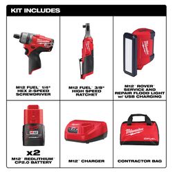 Milwaukee M12 Fuel Cordless Brushless 3 Tool Drill and Driver Kit