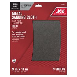 Ace 11 in. L X 9 in. W 50/80/150 Grit Emery Sanding Cloth 3 pk