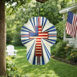 Spinfinity Designs Stainless Steel 12 in. Patriotic Cross Wind Spinner