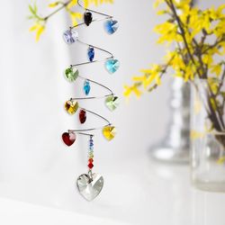 Woodstock Chimes Multicolored Acrylic/Glass/Metal 9 in. H Rainbow Hearts Suncatcher