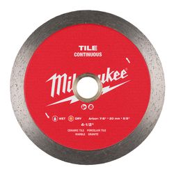 Milwaukee 4-1/2 in. D X 7/8-5/8 in. Continuous Tile Diamond Diamond Saw Blade 1 pk