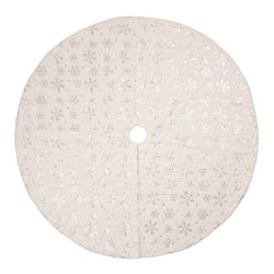 Glitzhome White White Plush with Snowflake Christmas Tree Skirt 0.5 in.