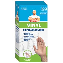 Mr. Clean Vinyl Disposable Gloves One Size Fits Most Clear Powdered 100 pk