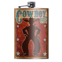 Lucky Jack 8 oz Stainless Steel Cowboy Up Hip Flask