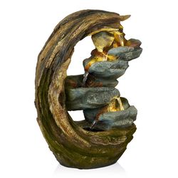 Alpine Polyresin Brown Fiberglass Tiered Fountain with LED Light
