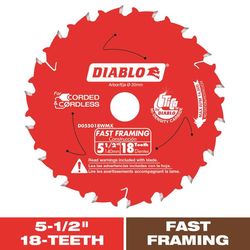 Diablo 5-1/2 in. D X 10 mm Fast Framing TiCo Hi-Density Carbide Trim Saw Blade 18 teeth 1 pk