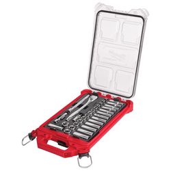 Milwaukee Packout 3/8 in. drive Metric 6 Point Mechanics Socket and Ratchet Set 32 pc