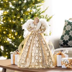 Glitzhome Christmas Elegant Angel Tree Topper 19 in.