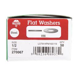 HILLMAN Zinc-Plated Steel 1/2 in. USS Flat Washer 50 pk
