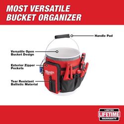 Milwaukee Ballistic Nylon Bucket Organizer 32 pocket Black/Red 1 pc