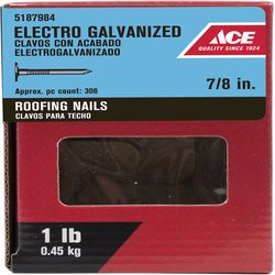 Ace 7/8 in. Roofing Electro-Galvanized Steel Nail Large Head 1 lb