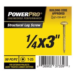 PowerPro 1/4 in. X 3 in. L Star Carbon Steel Lag Screw 50 pk