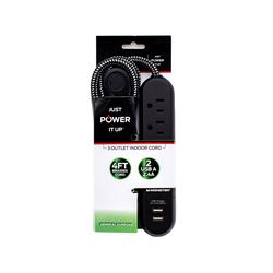 Monster Just Power It Up 4 ft. L 3 outlets Power Strip with USB Ports Black