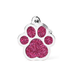 MyFamily Shine Pink Glitter Paw Metal Pet Tags Large