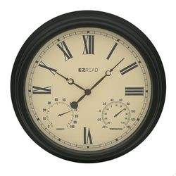 EZRead Classic Clock/Thermometer/Hygrometer Metal Black 15 in.