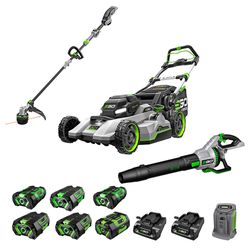 EGO Power+ 21 in. Self-Propelled Mower Kit & String Trimmer & Leaf Blower w/ 6 Batteries & Charger