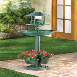 Summerfield Terrace Green Plastic 36.5 in. Lantern and Planter Bird Bath