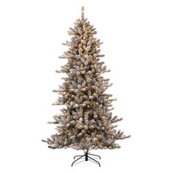 Glitzhome 7-1/2 ft. Full Incandescent 400 ct Classic Flocked Fir Christmas Tree
