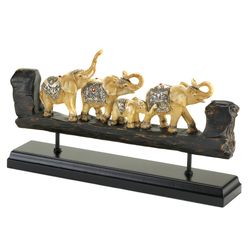 Accent Plus 7.75 in. H X 13.5 in. L Ivory/Brown Poly Resin Carved Band Of Elephants