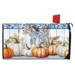 Briarwood Lane Multicolored Vinyl 19 in. H X 19 in. L X 7 in. W Blue and White Pumpkins Mailbox Cove