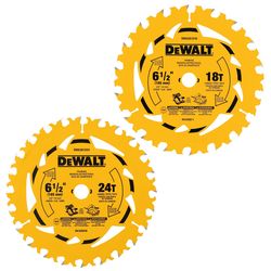 DEWALT 6-1/2 in. D X 5/8 in. Tungsten Carbide Tipped Circular Saw Blade Set 18 & 24 teeth 2 pc