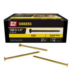 Grip-Rite 16D 3-1/4 in. Sinker Vinyl Steel Nail Countersunk Head 1 lb