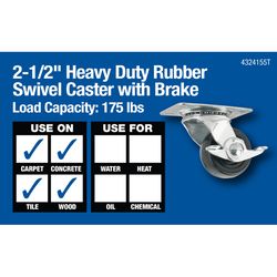 Softtouch 2.5 in. D Swivel Rubber Caster 175 lb 1 pk