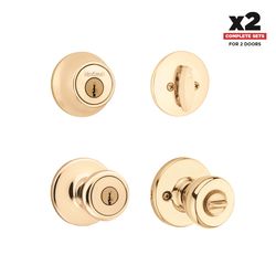 Kwikset Tylo Traditional Polished Brass Double Entry Door Kit 1-3/4 in.