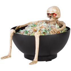 Gemmy Red 7.68 in. LED Candy Bowl Grabbing Skeleton Halloween Decor