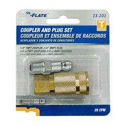 Tru-Flate Brass/Steel T Style Air Coupler and Plug Set 1/4 in. FPT X 1/4 in. MPT 1 pc