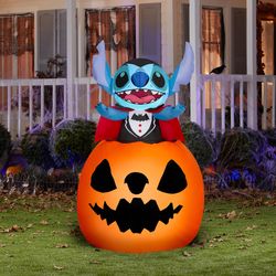 Disney 5 ft. Prelit Stitch Popping Out of Pumpkin Inflatable