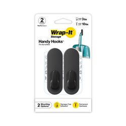 Wrap-It Black Plastic Medium Decorative Hooks 2 pk