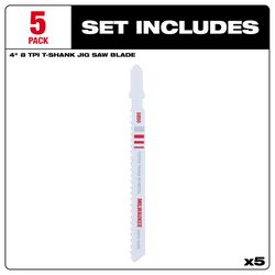 Milwaukee 4 in. Bi-Metal T-Shank Non-ferrous metal cutting Jig Saw Blade 8 TPI 5 pk