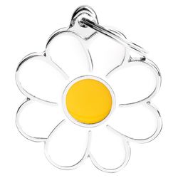MyFamily Charms White/Yellow Daisy Metal Dog Pet Tags Large