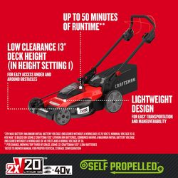 CRAFTSMAN V20 2x20V CMCMWSP220P2 20 in. Battery Self-Propelled Lawn Mower Kit (Battery & Charger)