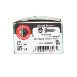 HILLMAN No. 14 Ga. X 3/4 in. L Slotted Hex Washer Head Sheet Metal Screws 100 pk