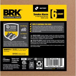 BRK 10-Year Battery Photoelectric Slim Smoke Detector 6 pk