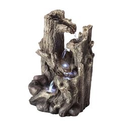 Alpine Fiberglass/Resin Brown 14 in. H Tree Trunk Fountain with LED Light