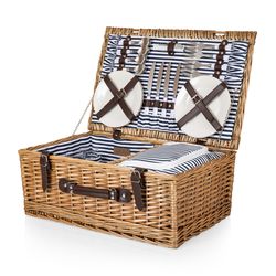 Picnic Time Blue/White Wood Picnic Basket