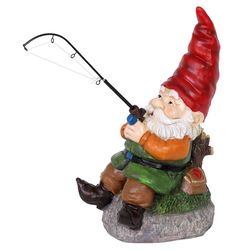 Exhart WindyWings Multicolored Resin 13 in. H X 8.5 in. L X 6 in. W Fishing Frank Gnome Statue