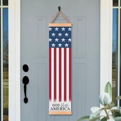 P Graham Dunn Multicolored Wood 43.75 in. H X 10.75 in. L X 0.5 in. W God Bless America Banner Decor