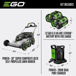 EGO Power+ 1300 Series LM3004SP-2 30 in. 56 V Battery Self-Propelled Lawn Mower Kit (Battery & Charg