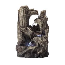 Alpine Fiberglass/Resin Brown 14 in. H Tree Trunk Fountain with LED Light