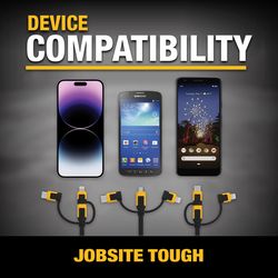 DeWalt Lightning, Type C and Micro USB 3-in-1 Cable 6 ft. Black/Yellow