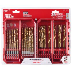 Milwaukee Shockwave Assorted Titanium Red Helix Drill Bit Set Hex Shank 29 pc