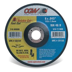 CGW Quickie Cut 6 in. D X 7/8 in. X .045 in. thick Aluminum Oxide Cut-Off Wheel 1 pc