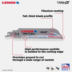 LENOX Lazer CT 6 in. Carbide Tipped Reciprocating Saw Blade 8 TPI 1 pc
